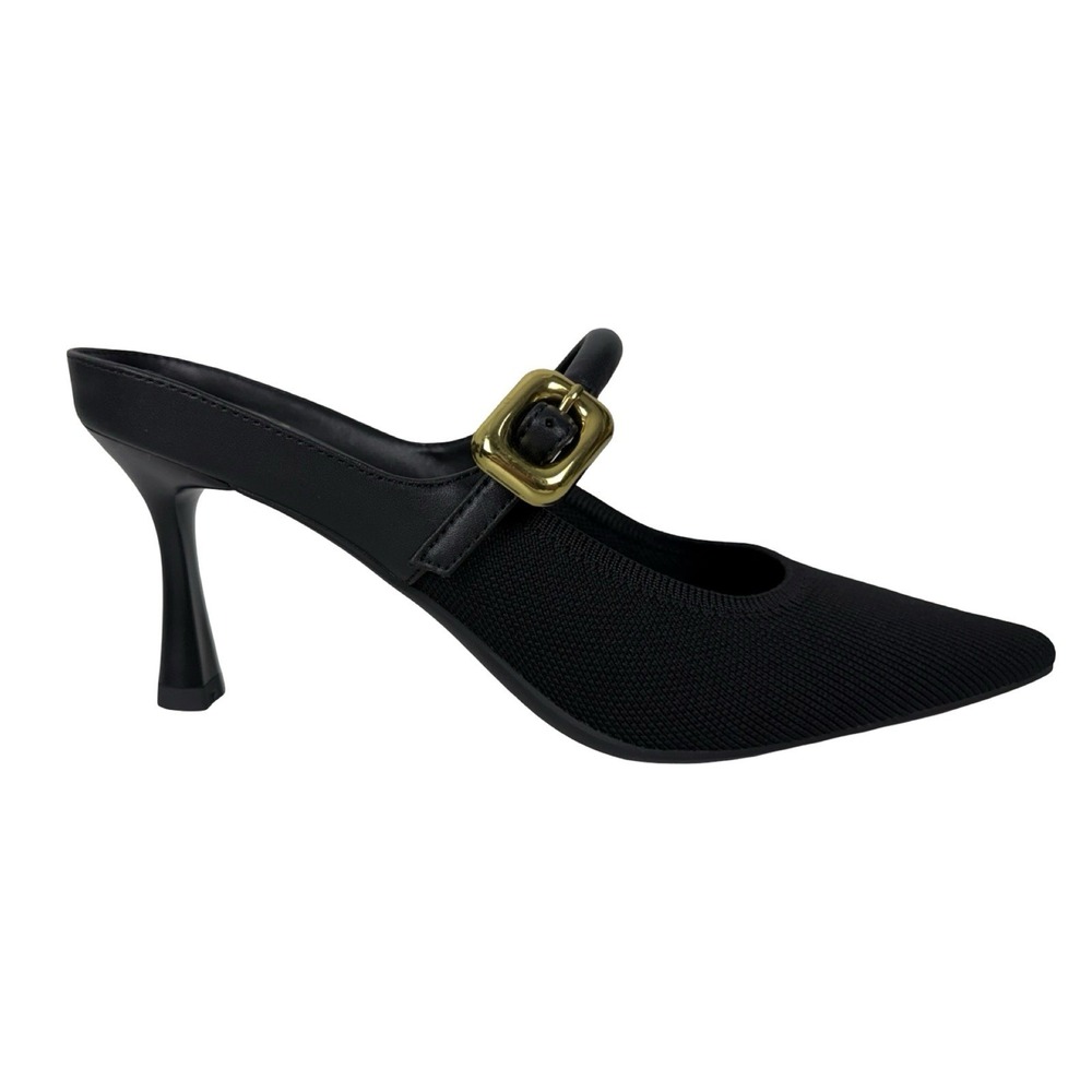 Cosy Island Womens 7.5 GraceLithe Pointed Toe Heeled Mule Black Heels Casual EUC